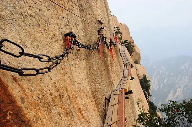 Dangerous walkway at top of holy Mount Hua Shan, China