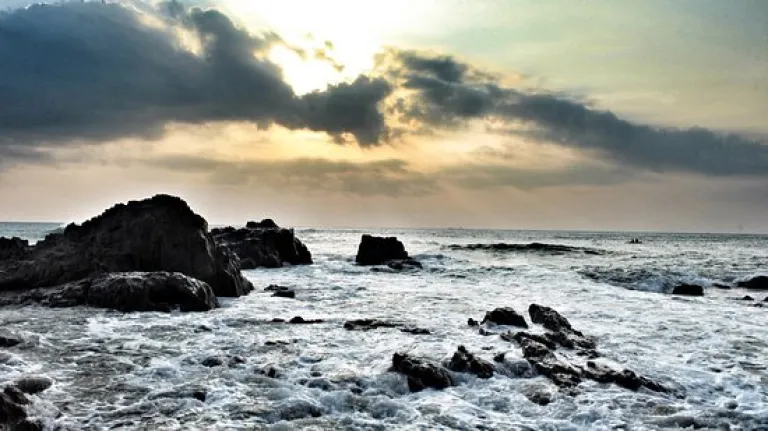 Bask in the golden glow of RK Beach, Visakhapatnam, where the sun meets the sea in perfect harmony.