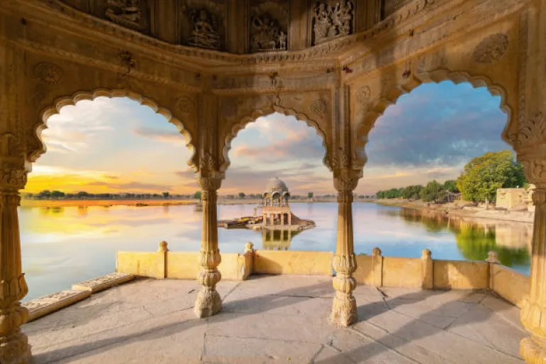 Gadisar lake in the morning at Jaisalmer, Rajasthan, India.