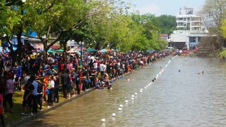 Songkran festivities along the moat