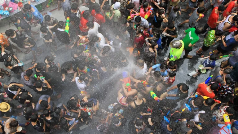 Crowd celebrating Songkran