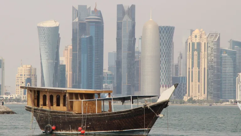 Wooden dhow boat used to pearl dive, Doha