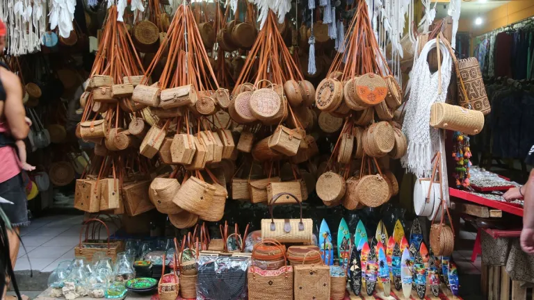 Handwoven bags at Ubud market