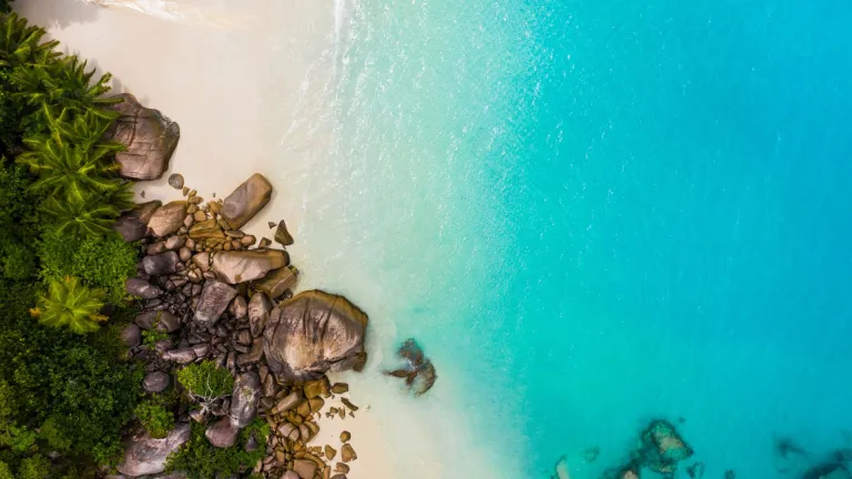 Aerial view of Praslin island, Seychelles