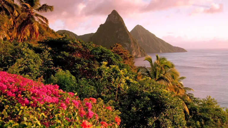 St. Lucia&#039;s Twin Pitons at Sunset