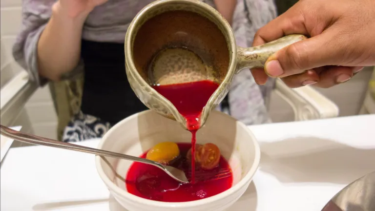 Red matcha tea ceremony at Gaggan, Bangkok