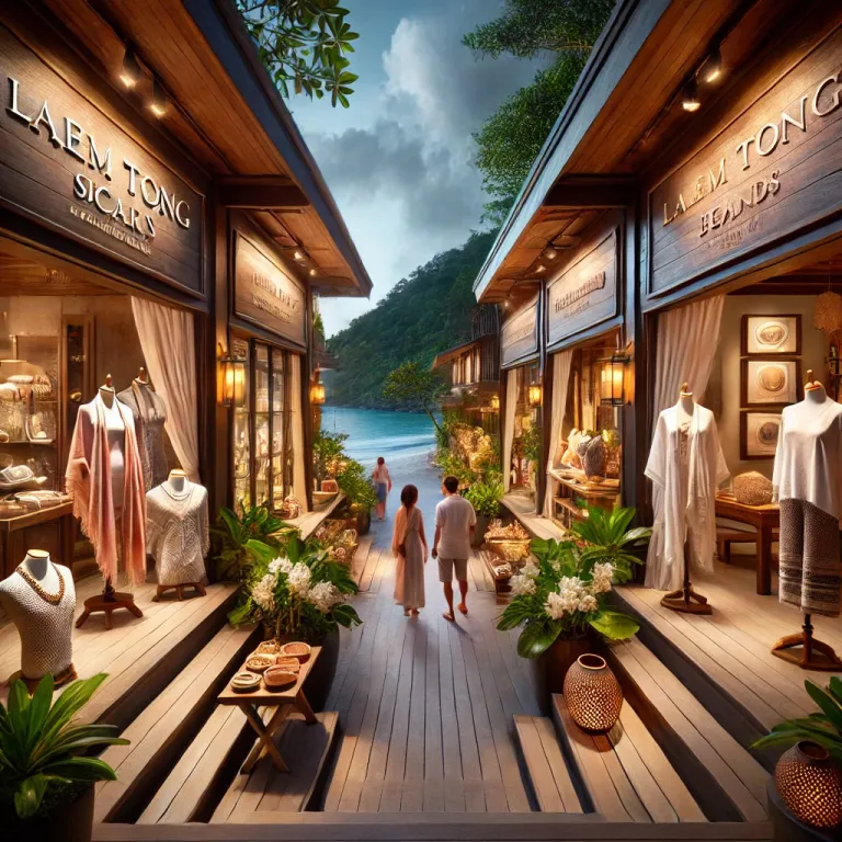 Laem Tong Beach shopping scene in Phi Phi Islands.