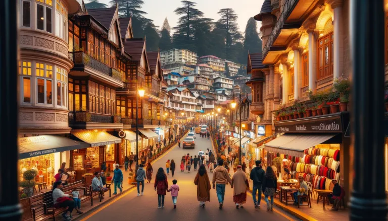 A lively scene of Mall Road in Shimla.