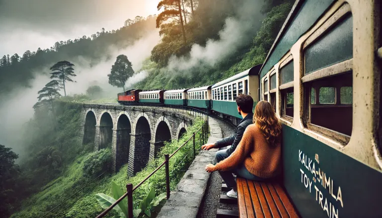 A romantic couple enjoying a ride on the Kalka-Shimla Toy Train.