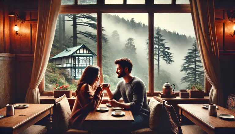 Couple enjoying a cozy caf&eacute; date in Shimla.
