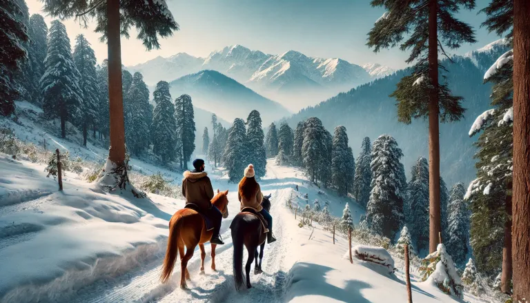 Riding horses through the snow-covered trails of Kufri near Shimla.