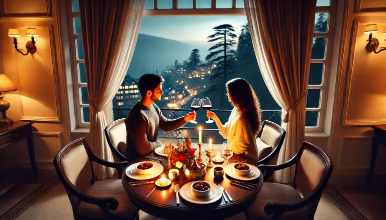 A romantic candlelight dinner in an elegant restaurant in Shimla.
