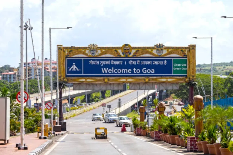 Welcome to GOA sign in front of Dabolim Airport in Goa