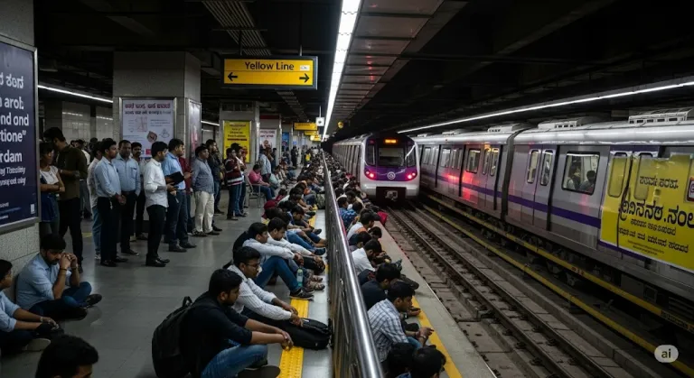 Crowded platforms, short on seats, A glimpse into Bengaluru&#039;s Yellow Line.