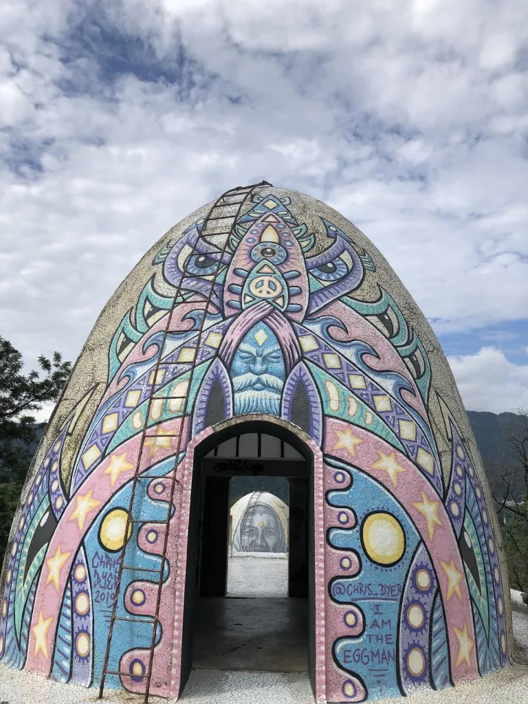 Atmospheric meditation structures at the Beatles Ashram in Rishikesh.