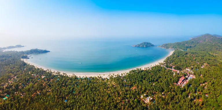 Palolem Beach aerial panoramic view in Goa, India