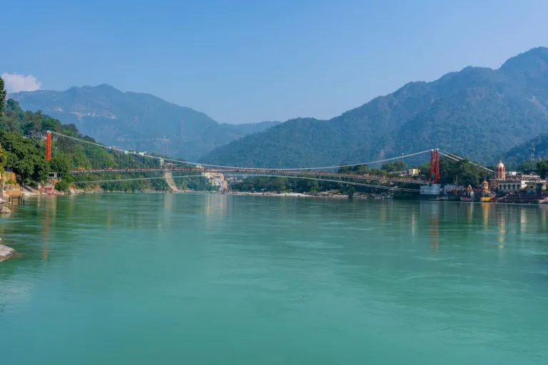 Bridge over Ganges river in Rishikesh, India