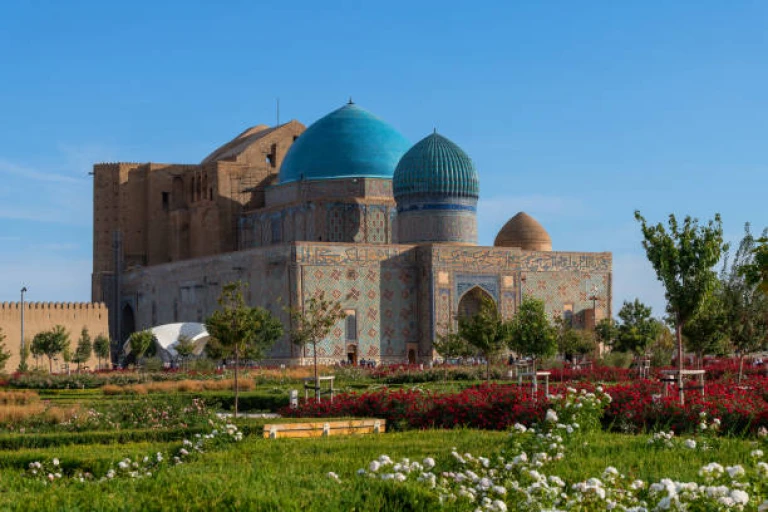 The famous medieval mausoleum of Khoja Akhmet Yassawi in the Kazakh city of Turkestan