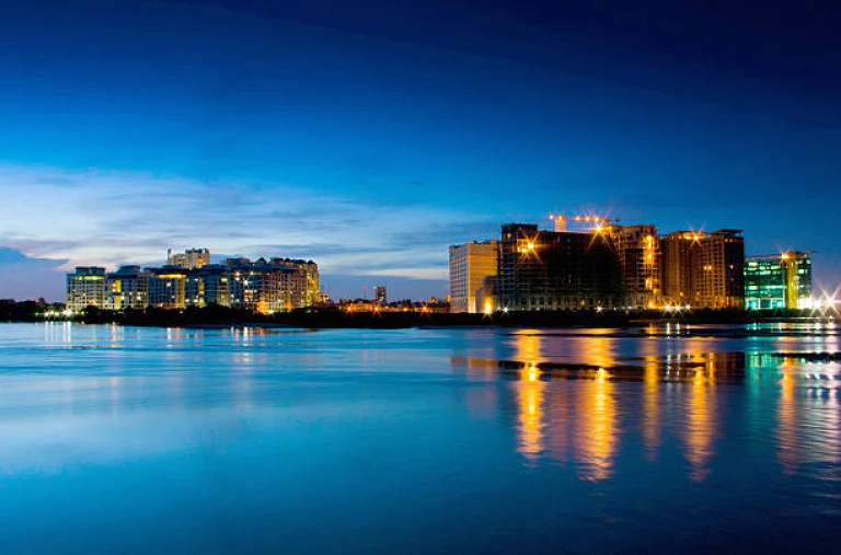 Chennai Nightscape: Glowing city skyline.