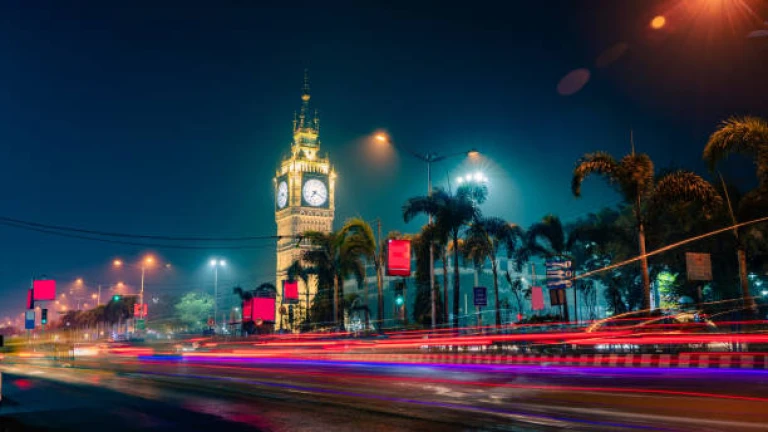 Lake town watch tower located in Kolkata, West Bengal, India, night view of the city