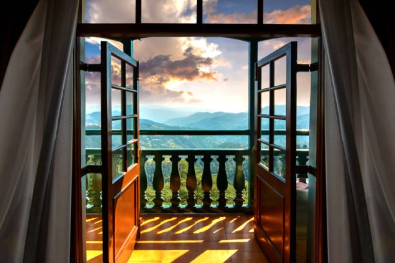 Beautiful Golden Hour and Himalayan ranges seen from hotel room